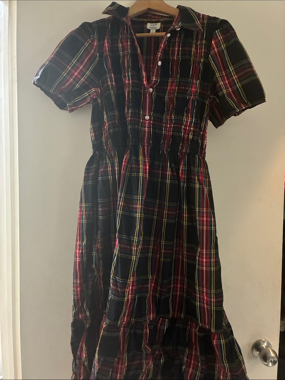 J. Crew Factory Black and Red Plaid Short Sleeve Dress